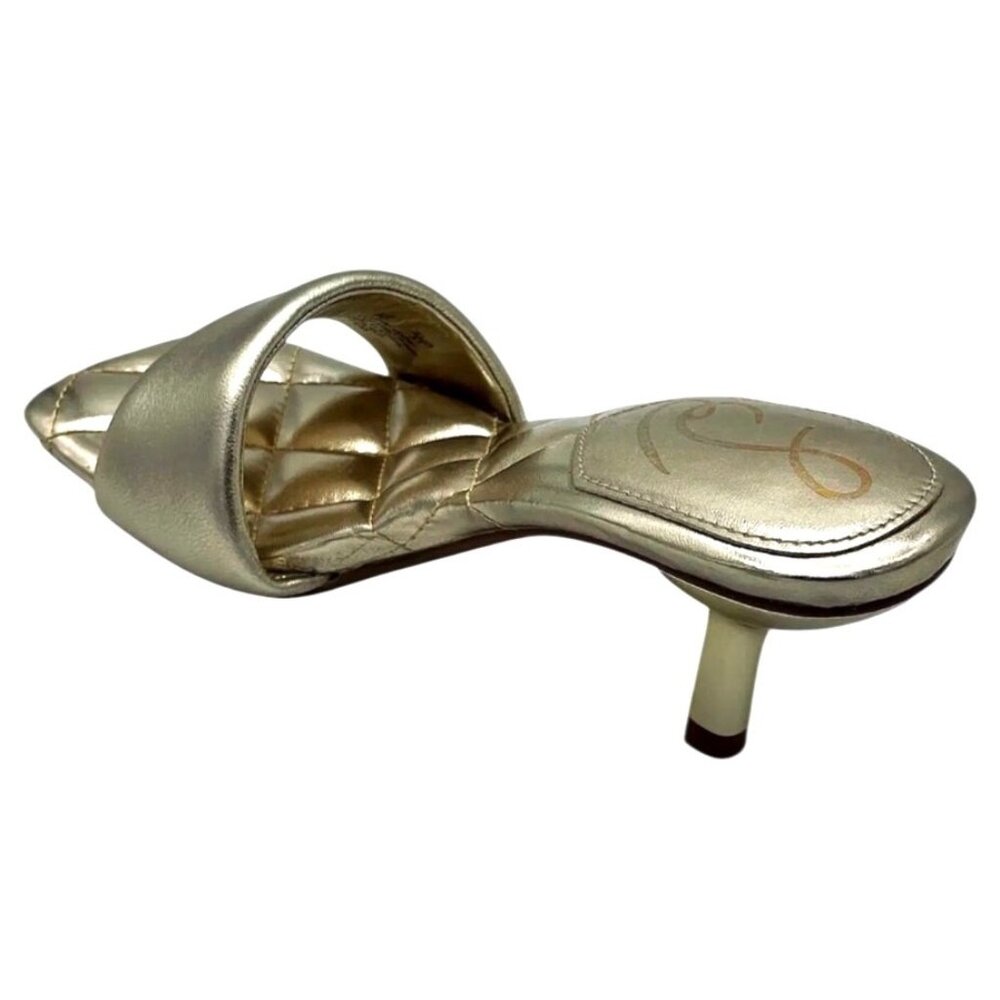 Sam Edelman Starla Heeled Sandals Gold Leather Quilted Footbed Size 7 New In Box - Picture 4 of 11